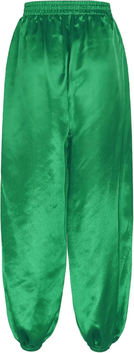 iiniim Womens Belly Dance Pants Elastic Waistband Satin Harem Pants Dancing Tribal Harem Pants Latern Bloomers Pants