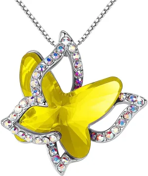 iLH Butterfly Birthstone Necklace Double Butterfly Pendant Crystal Choker Clavicle Necklaces Personalized Jewelry Gift