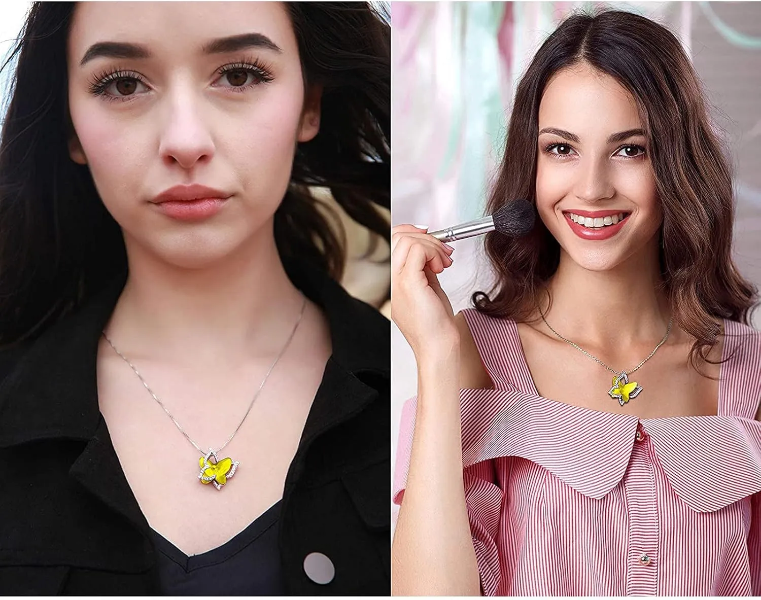 iLH Butterfly Birthstone Necklace Double Butterfly Pendant Crystal Choker Clavicle Necklaces Personalized Jewelry Gift