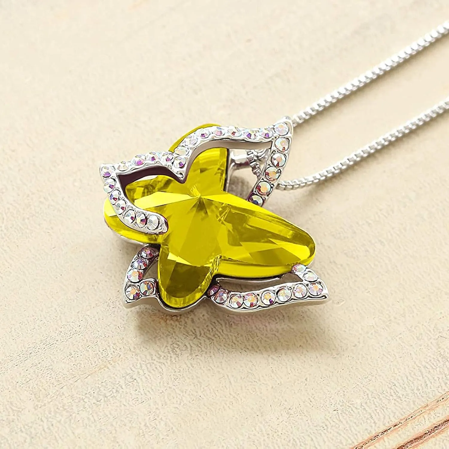 iLH Butterfly Birthstone Necklace Double Butterfly Pendant Crystal Choker Clavicle Necklaces Personalized Jewelry Gift