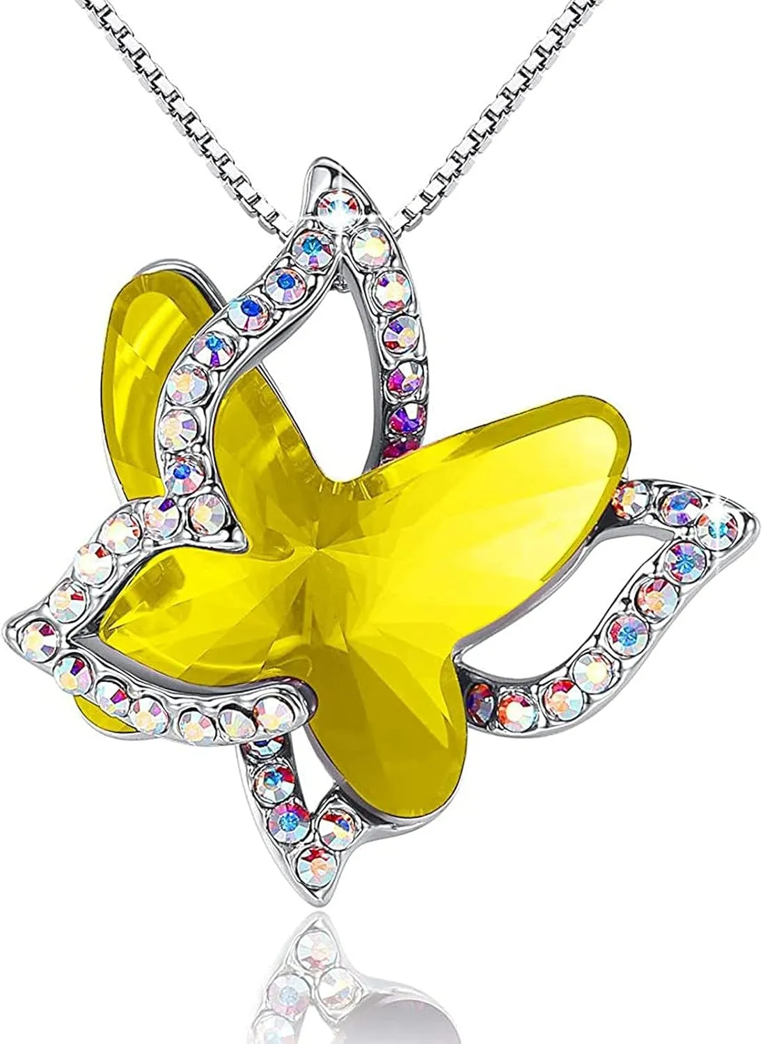 iLH Butterfly Birthstone Necklace Double Butterfly Pendant Crystal Choker Clavicle Necklaces Personalized Jewelry Gift