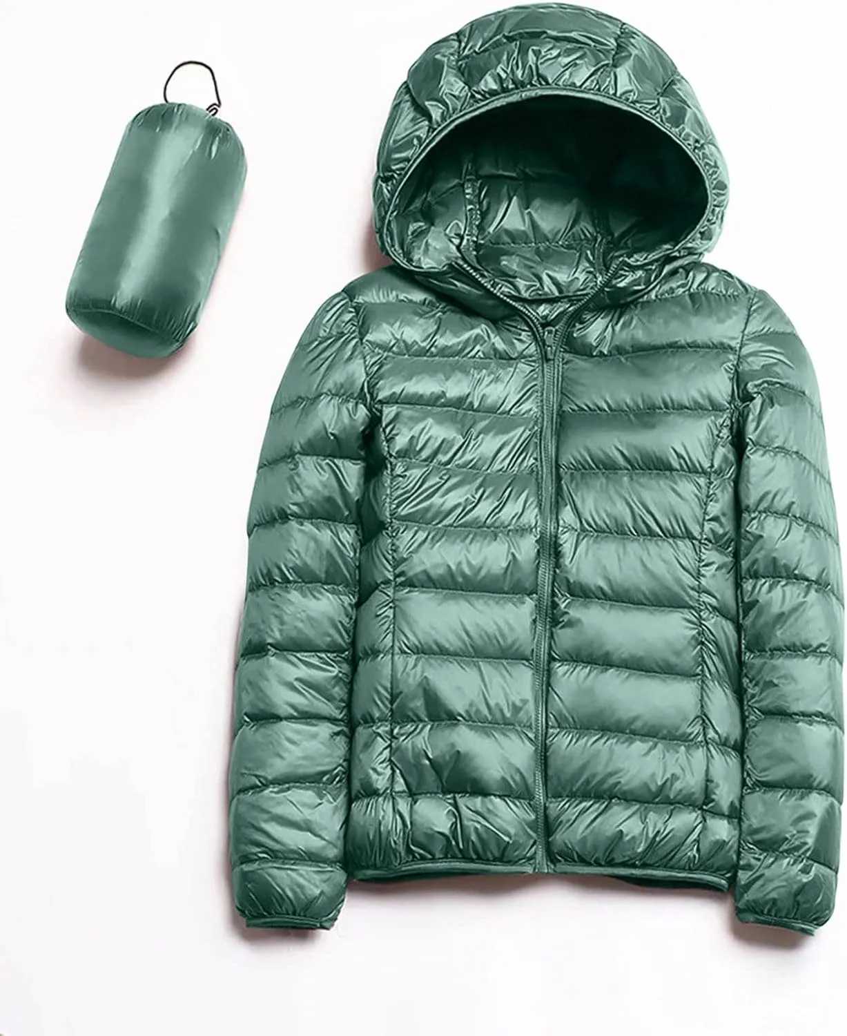 iLH Womens Cotton Padded Lightweight Coat Hooded Turtle Neck Full Zip Windbreaker Jackets For Women Leisure Thermal Coat