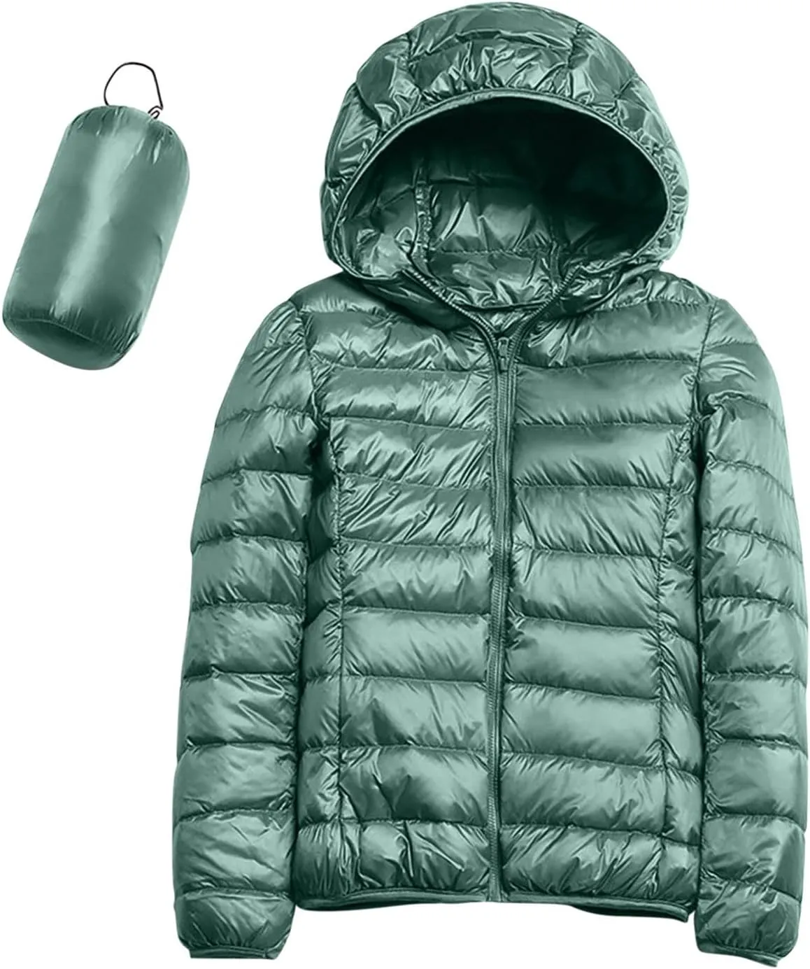 iLH Womens Cotton Padded Lightweight Coat Hooded Turtle Neck Full Zip Windbreaker Jackets For Women Leisure Thermal Coat