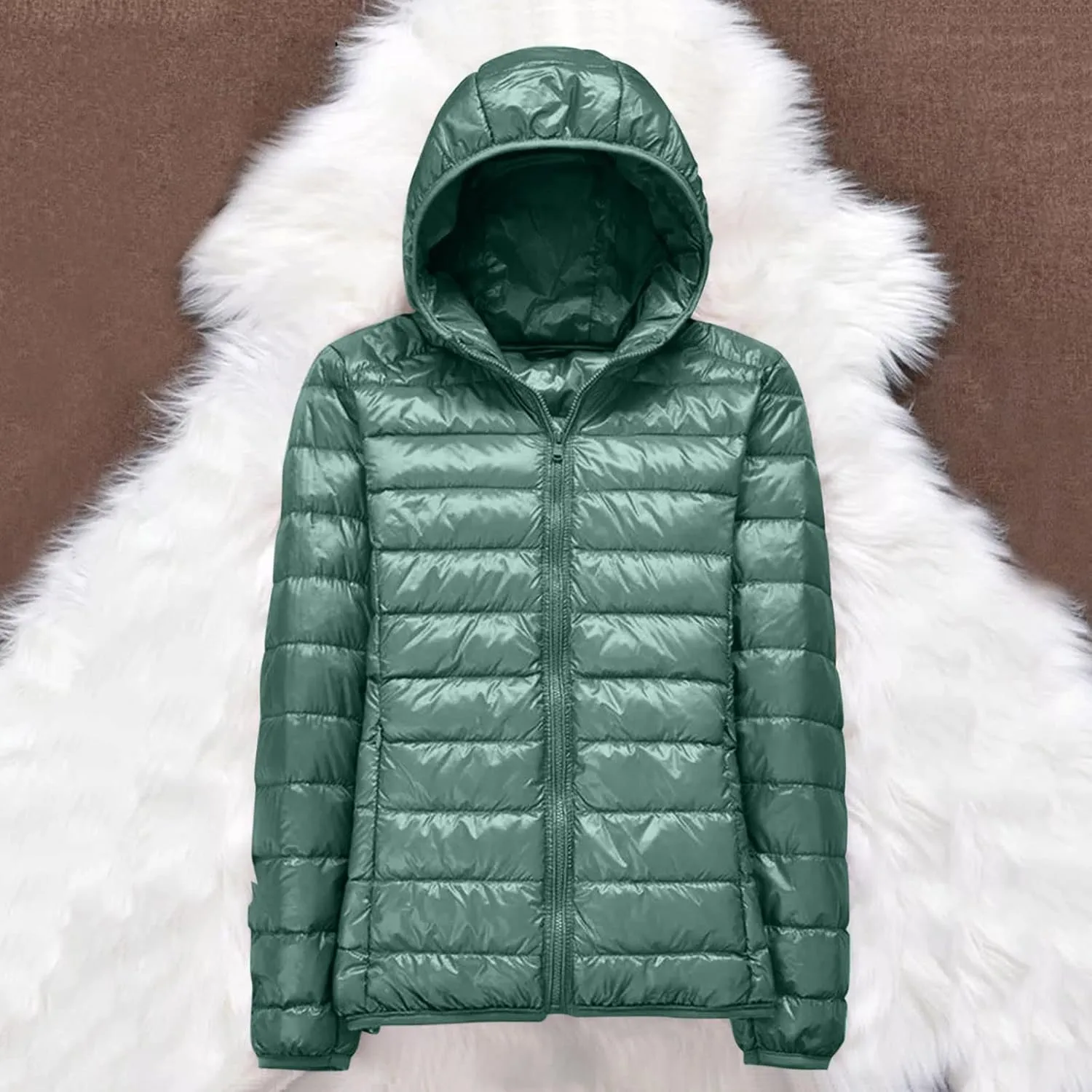iLH Womens Cotton Padded Lightweight Coat Hooded Turtle Neck Full Zip Windbreaker Jackets For Women Leisure Thermal Coat