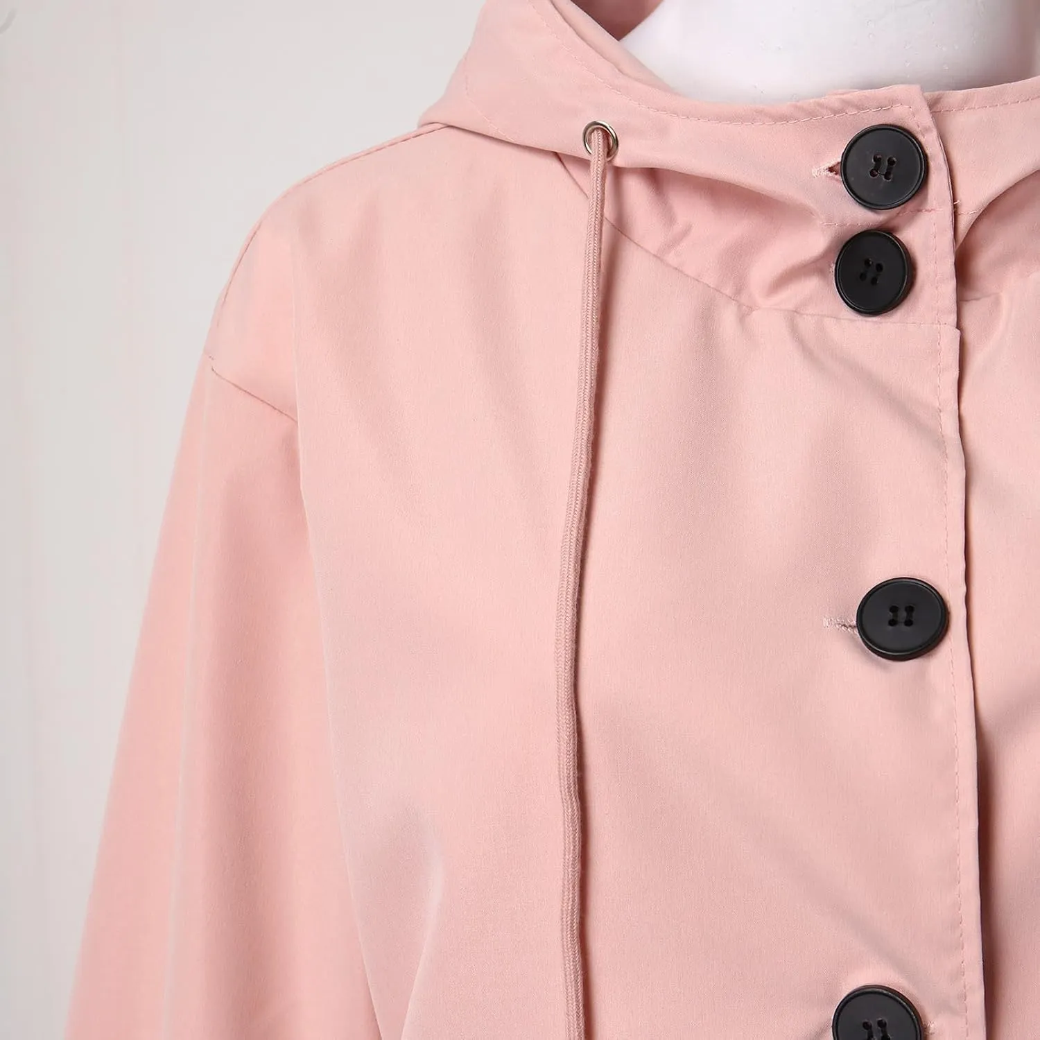 iLH Womens Hooded Trench Coat Spread Collar Button Down Windbreaker Outerwear for Women Lightweight Leisure Long Jackets