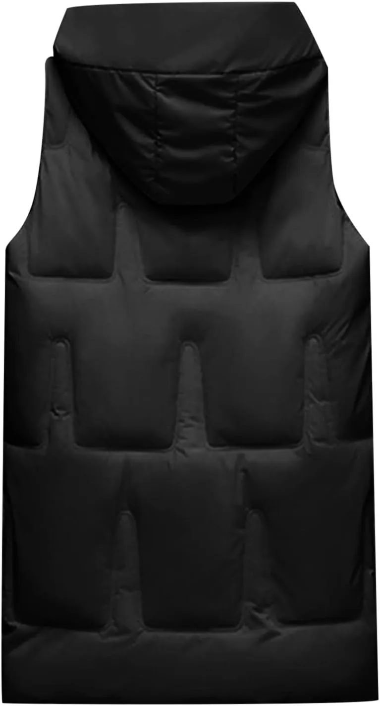 iLH Womens Winter Solid Color Sleeveless Jacket Vest Long Hoodie Warm Down Jacket with Pockets Quilted Outdoor Jacket Zip