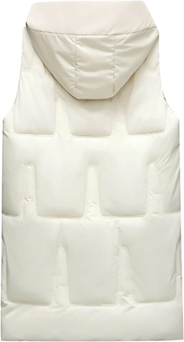 iLH Womens Winter Solid Color Sleeveless Jacket Vest Long Hoodie Warm Down Jacket with Pockets Quilted Outdoor Jacket Zip