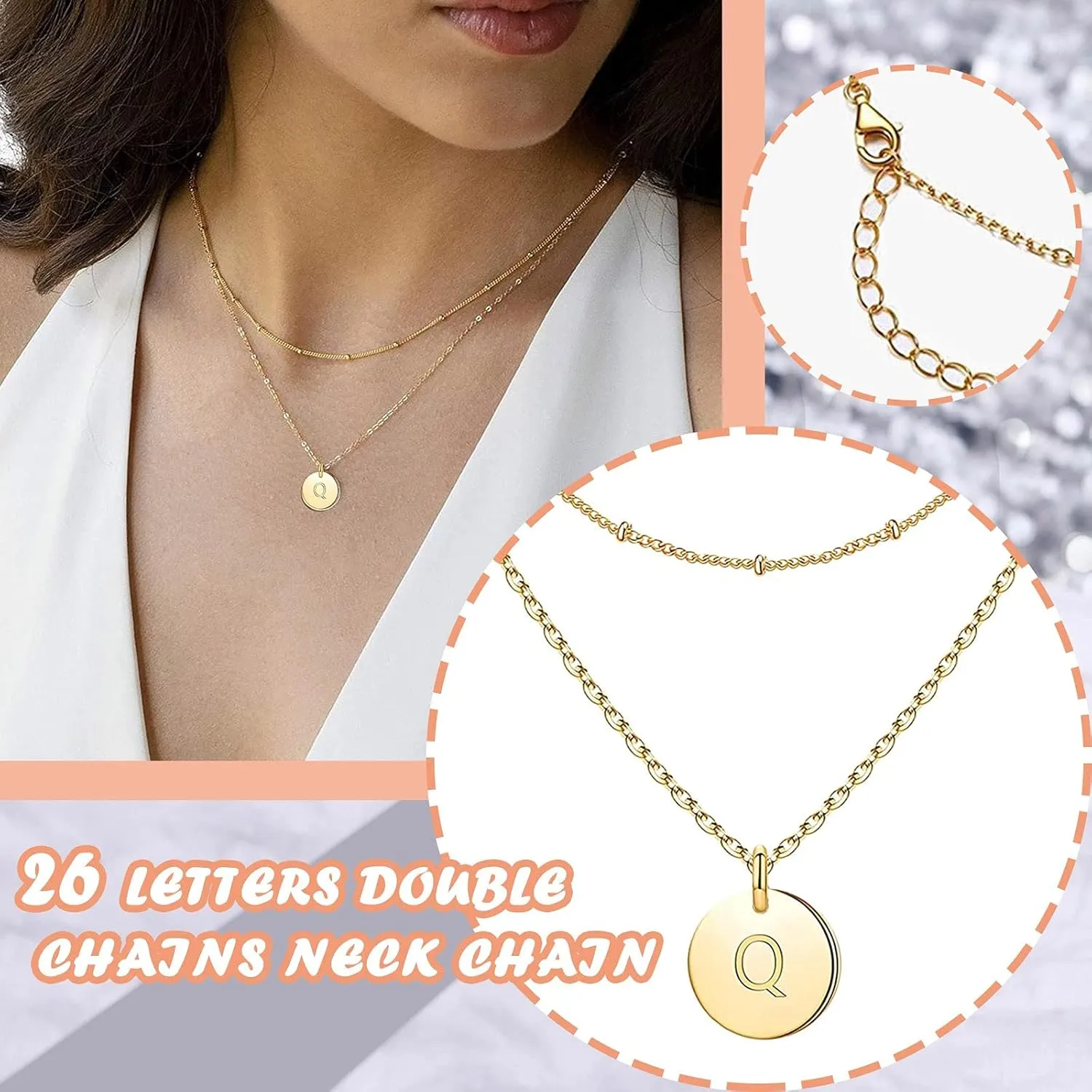 Initial Necklace for Women,Gold Plated Silver Dainty Letter Pendant Chain Stackable Layering Necklaces Valentine Jewelry Gift
