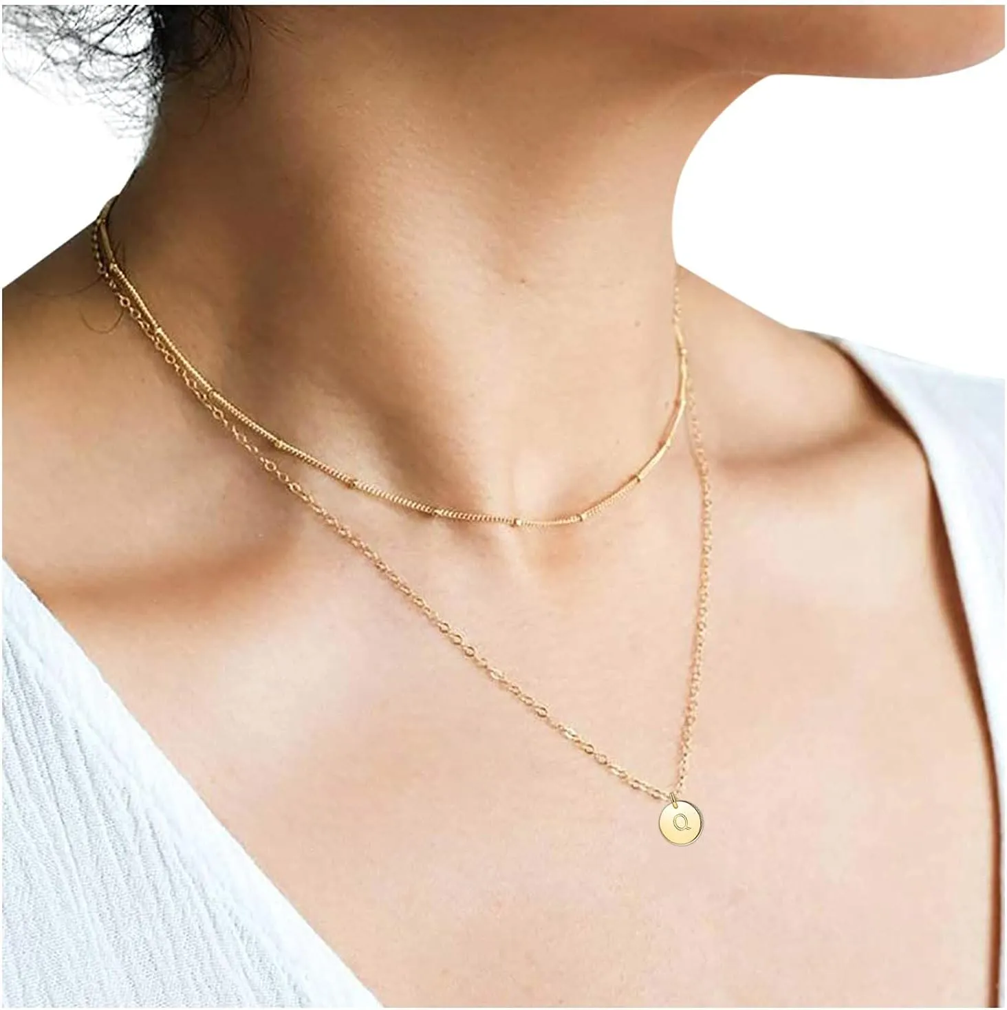 Initial Necklace for Women,Gold Plated Silver Dainty Letter Pendant Chain Stackable Layering Necklaces Valentine Jewelry Gift