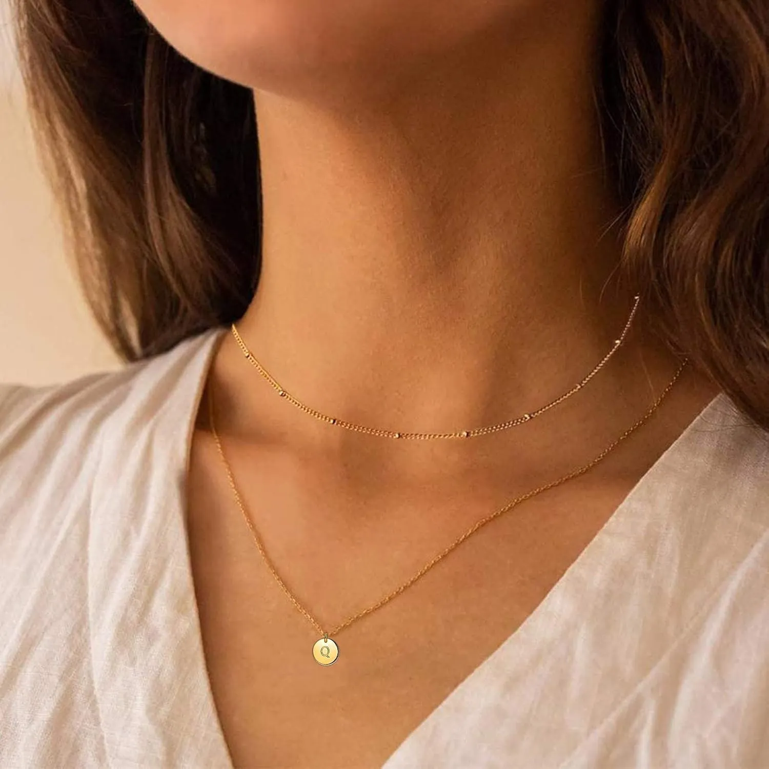 Initial Necklace for Women,Gold Plated Silver Dainty Letter Pendant Chain Stackable Layering Necklaces Valentine Jewelry Gift