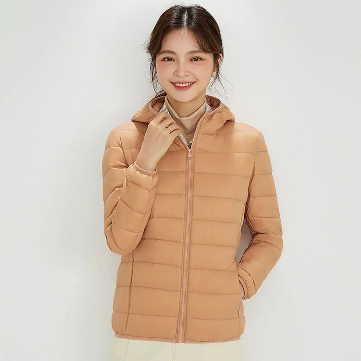 Jackets for Women Lightweight Packable Slim Fit Puffer Jacket Casual Hooded Warm Winter Quilted Down Jacket with Hood