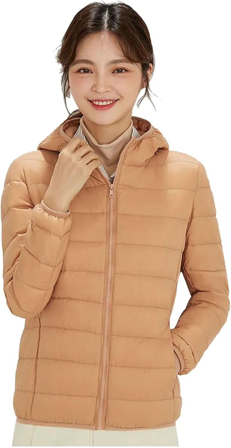 Jackets for Women Lightweight Packable Slim Fit Puffer Jacket Casual Hooded Warm Winter Quilted Down Jacket with Hood