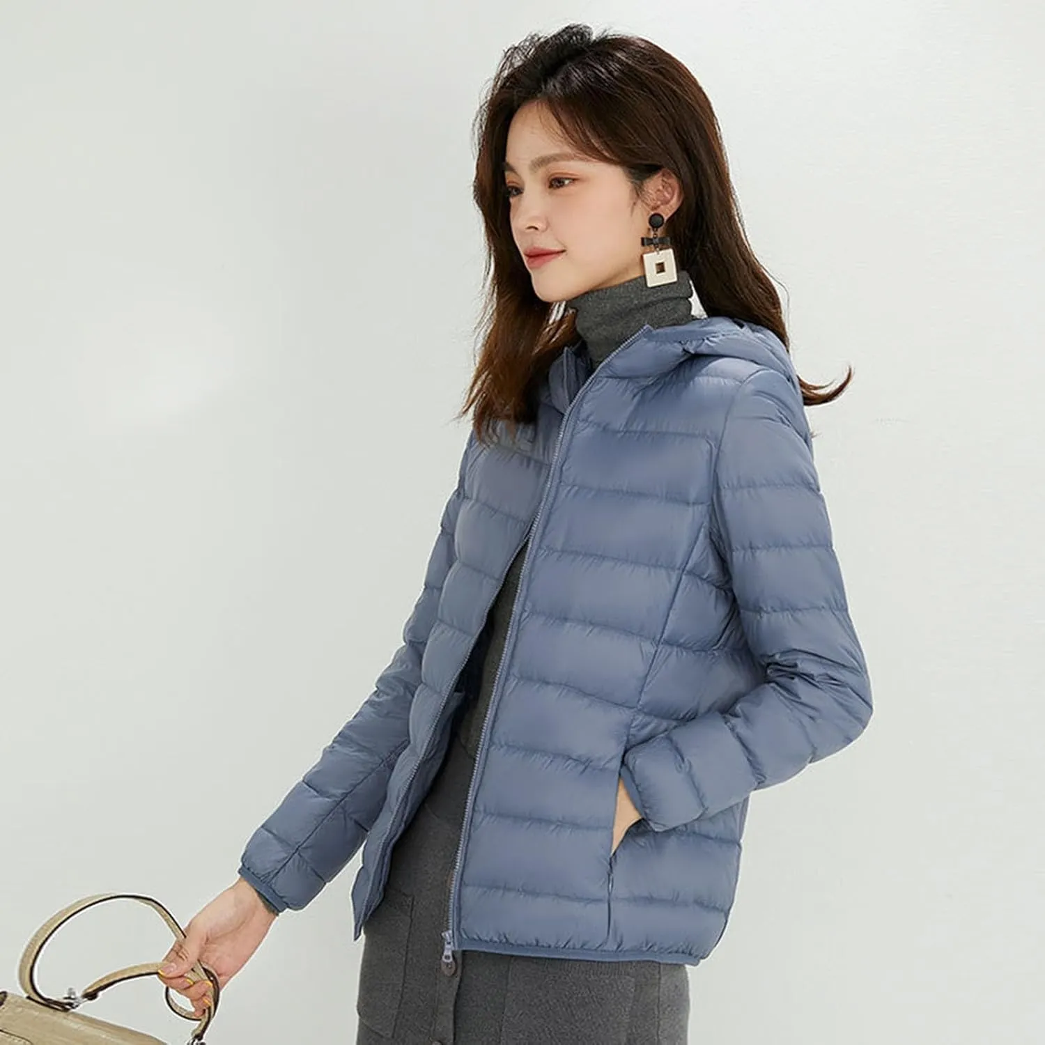 Jackets for Women Lightweight Packable Slim Fit Puffer Jacket Casual Hooded Warm Winter Quilted Down Jacket with Hood