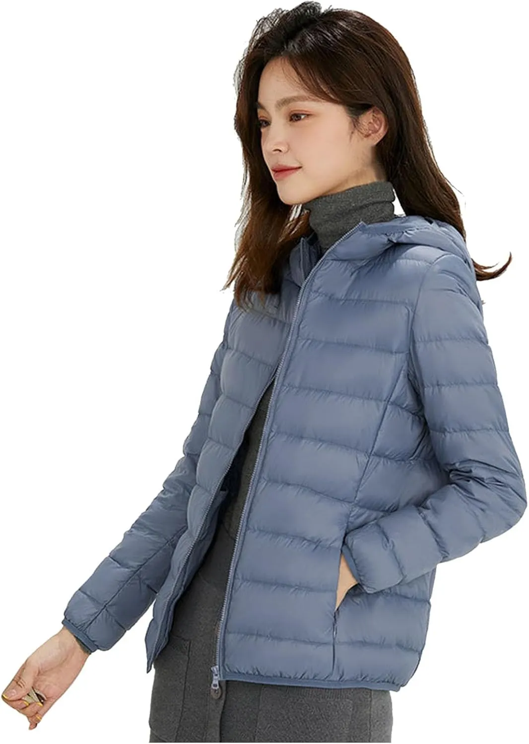 Jackets for Women Lightweight Packable Slim Fit Puffer Jacket Casual Hooded Warm Winter Quilted Down Jacket with Hood