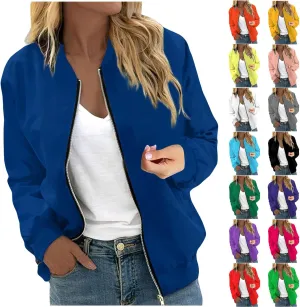 Jackets for Women Lightweight Zip Up Bomber Jacket with Pockets Stand Collar Windproof Outwear Fashion Fall Coat