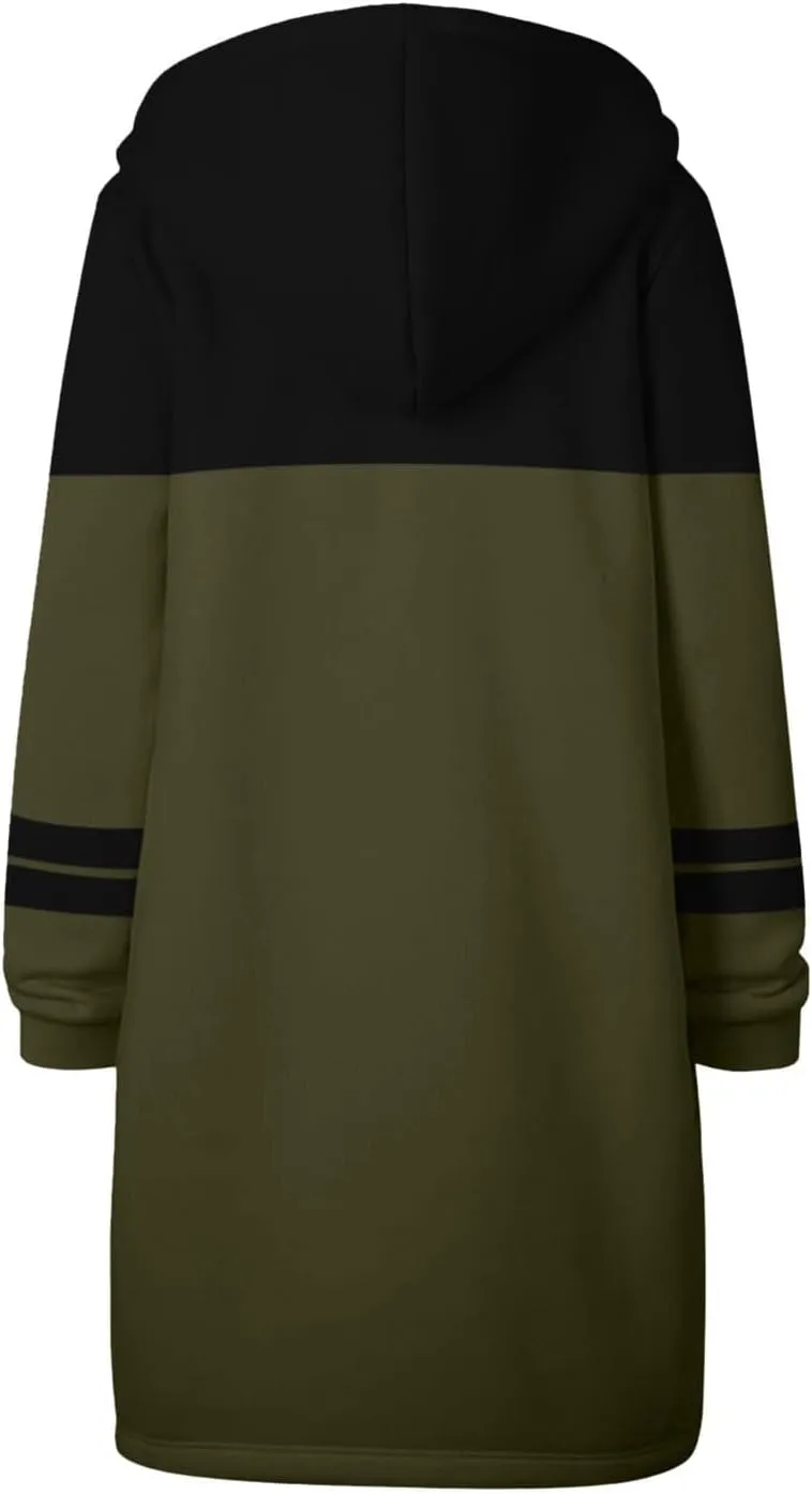 Jackets for Women Zip up Hoodies Y2K Knee Length Hooded Fleece Oversized Sweatshirts with Pockets Fall Outfits 2024