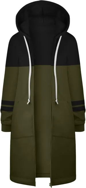 Jackets for Women Zip up Hoodies Y2K Knee Length Hooded Fleece Oversized Sweatshirts with Pockets Fall Outfits 2024