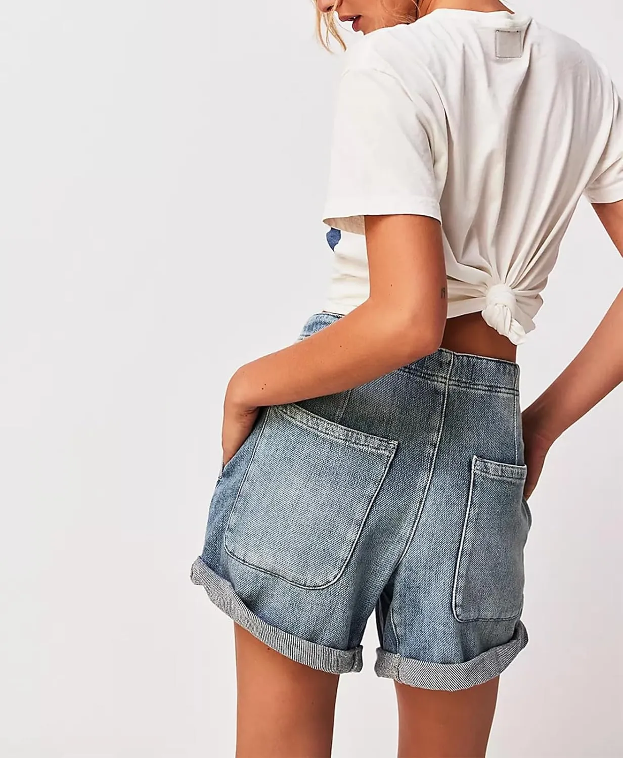 Jean Shorts Womens Button Boxer Shorts Y2K High Waisted Denim Shorts Vintage Roll Up Casual Shorts