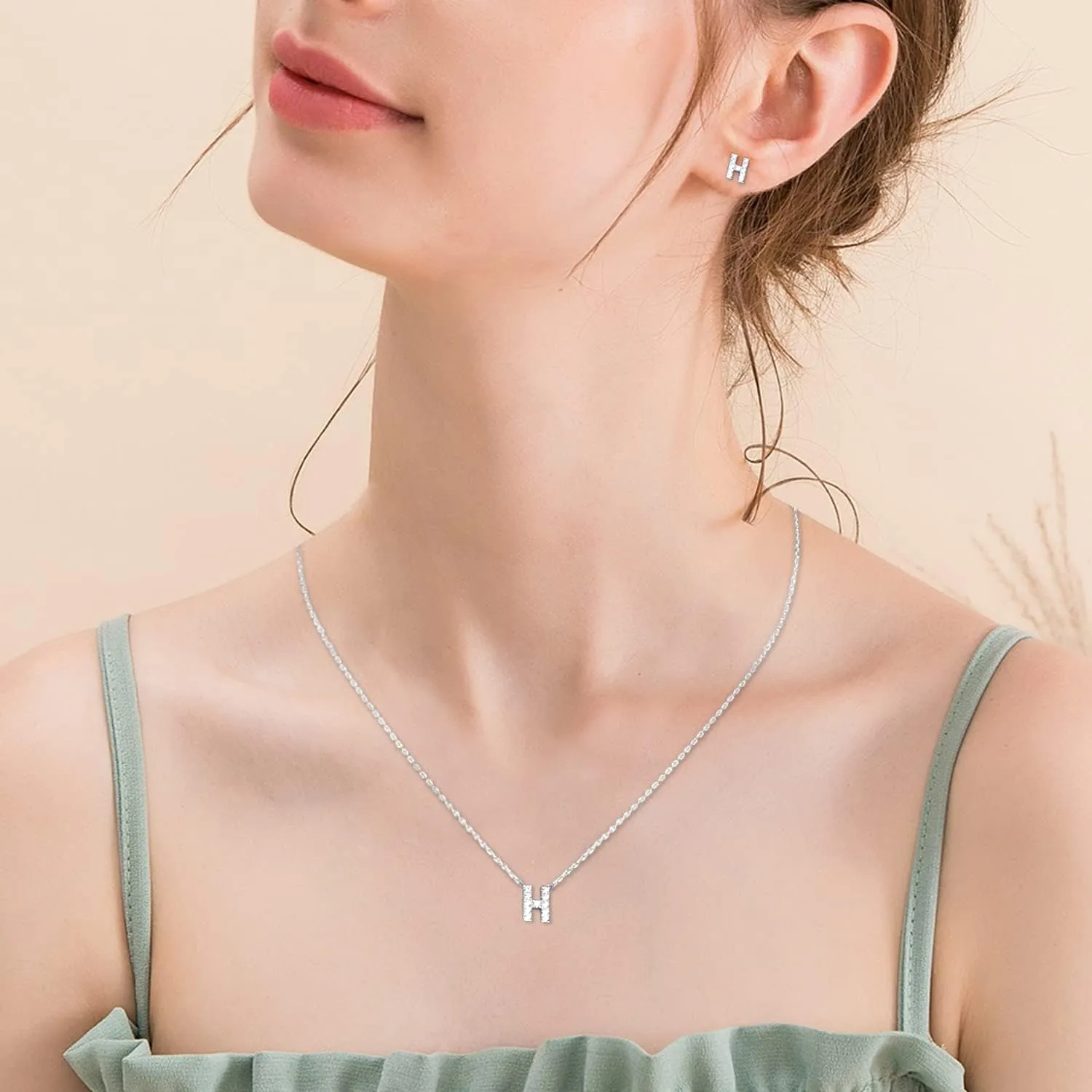 Jewlpire 925 Sterling Silver Necklaces for Women - Initial Necklaces Letter Necklace Cubic Zirconia Hypoallergenic Necklaces Alphabet Necklace