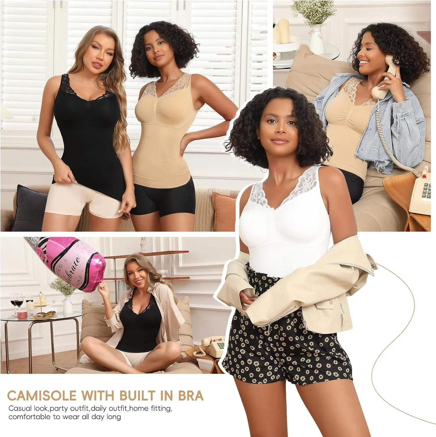 JOYSHAPER Shapewear Camisoles with Built in Bra Tummy Control Shapewear Tank Tops for Women Padded Bras Shaper Cami
