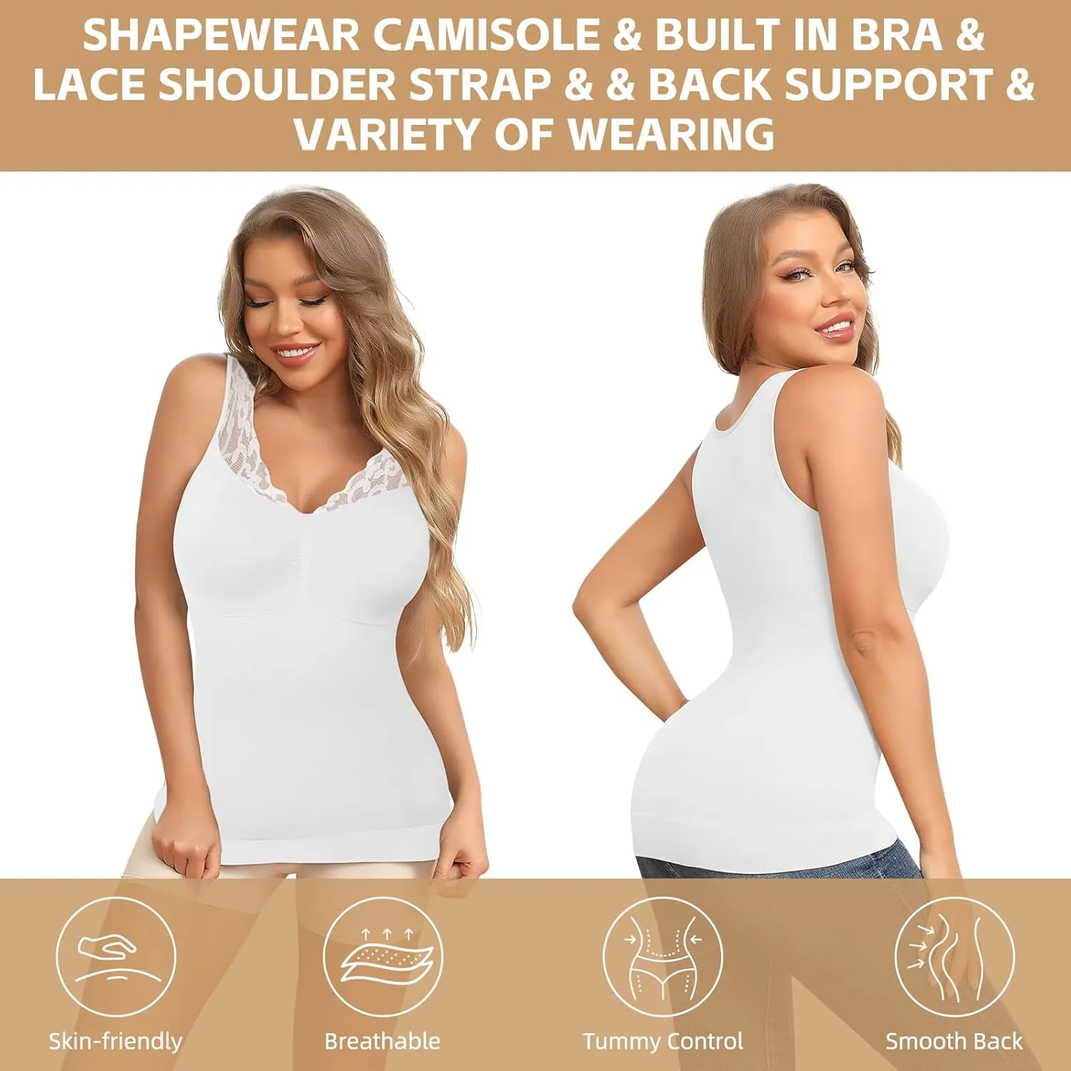 JOYSHAPER Shapewear Camisoles with Built in Bra Tummy Control Shapewear Tank Tops for Women Padded Bras Shaper Cami