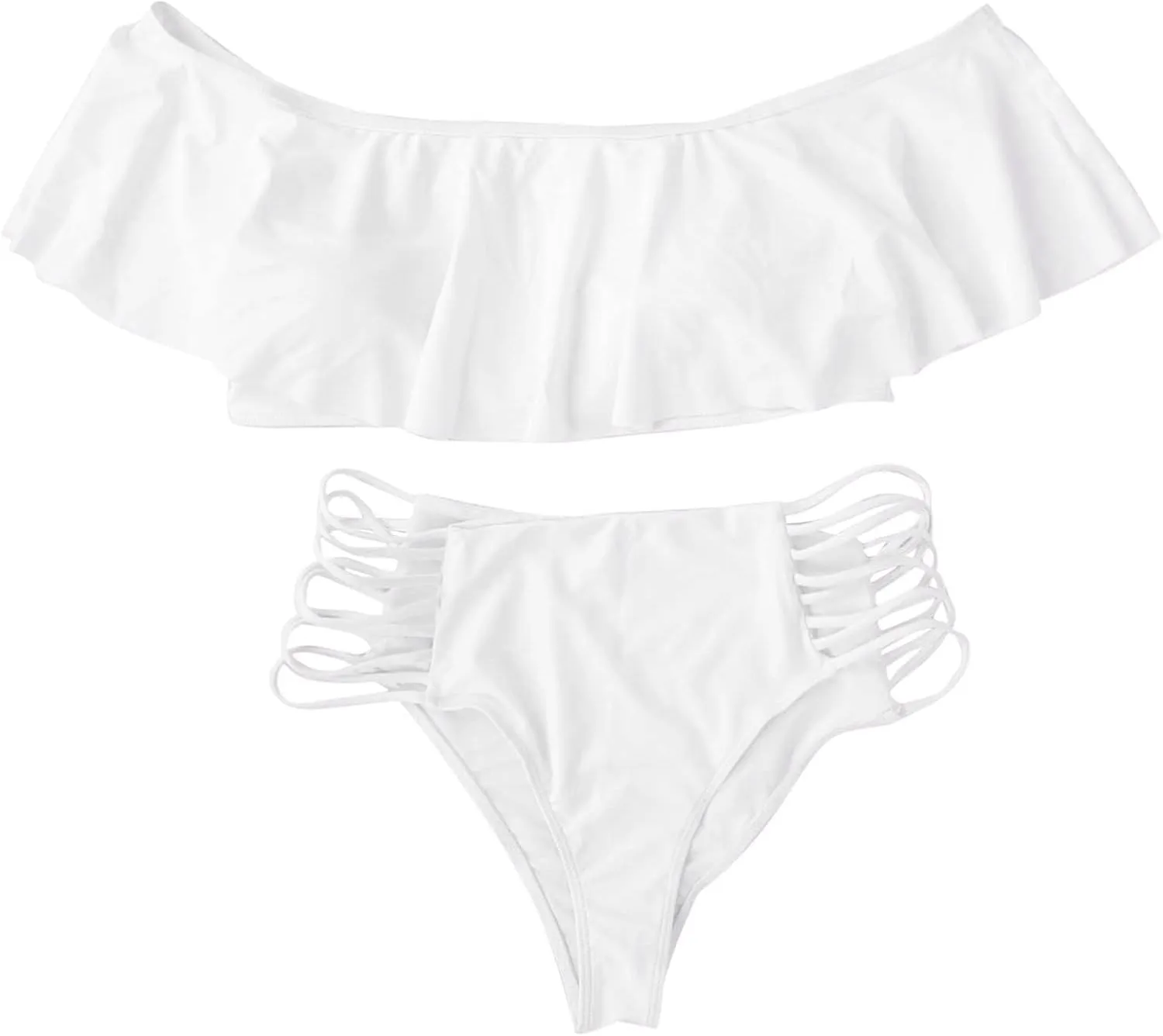 jsaierl Women Sexy Cut Out 2 Piece Bandeau Swimsuits Fashion Strapless Ruffle Bikini Sets High Wasited Tummy Control Swimwear