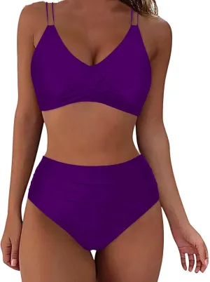 jsaierl Women's Sporty Bikini Sets Beachwear Tummy Control Two Piece Bathing Suits 2025 Fashion Strappy Athletic Swimwear