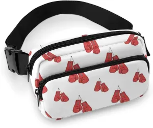 Kawaii Red Boxing Gloves Fanny Pack Belt Bag with Adjustable Strap Waist Packs Small Pouch Crossbody Bags for Hiking Running Cycling Traveling