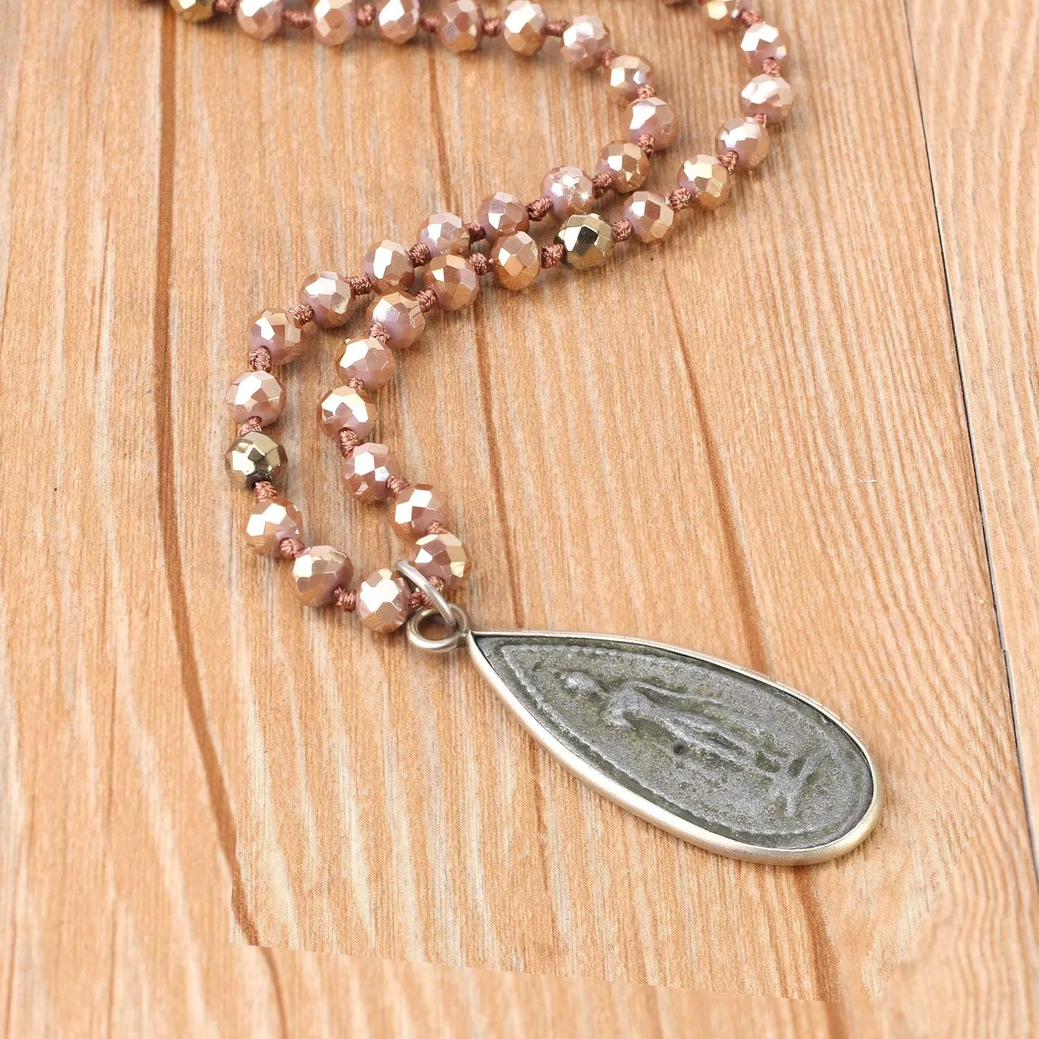 KELITCH Buddha Pendant Necklaces Natural Stone Beaded Necklaces Handmade Long Chain Strands Necklaces Jewelry for Women Girls