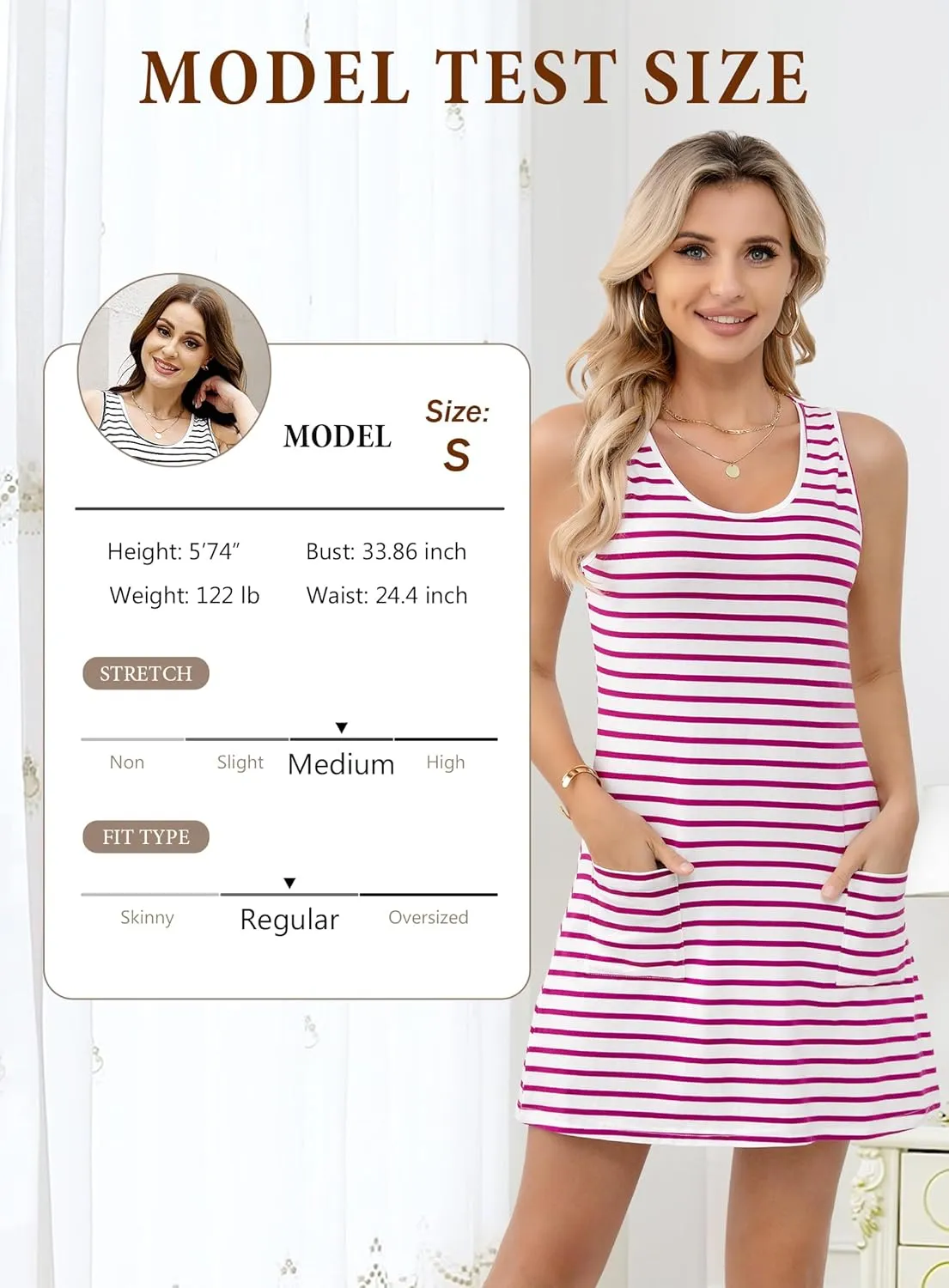 KHPAERMEI Womens Summer Dresses 2025 Stripe Beach Loose Scoop Neck Casual Sleeveless Sundresses Swimsuit Coverup with Pocket
