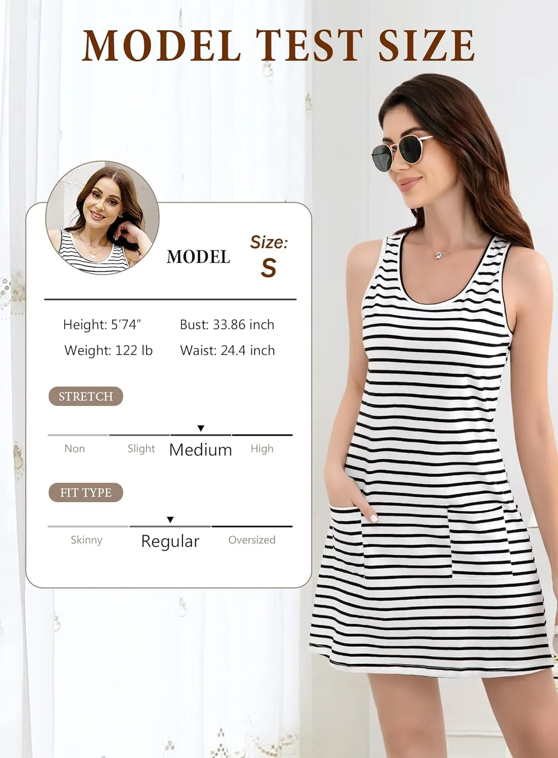 KHPAERMEI Womens Summer Dresses 2025 Stripe Beach Loose Scoop Neck Casual Sleeveless Sundresses Swimsuit Coverup with Pocket