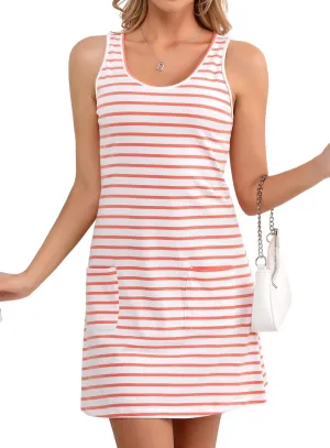 KHPAERMEI Womens Summer Dresses 2025 Stripe Beach Loose Scoop Neck Casual Sleeveless Sundresses Swimsuit Coverup with Pocket