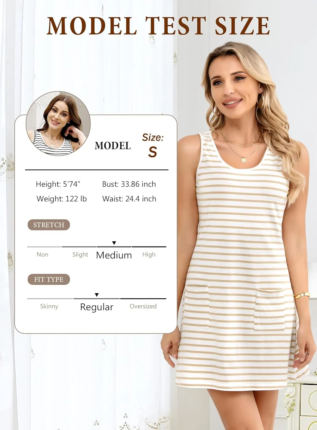 KHPAERMEI Womens Summer Dresses 2025 Stripe Beach Loose Scoop Neck Casual Sleeveless Sundresses Swimsuit Coverup with Pocket