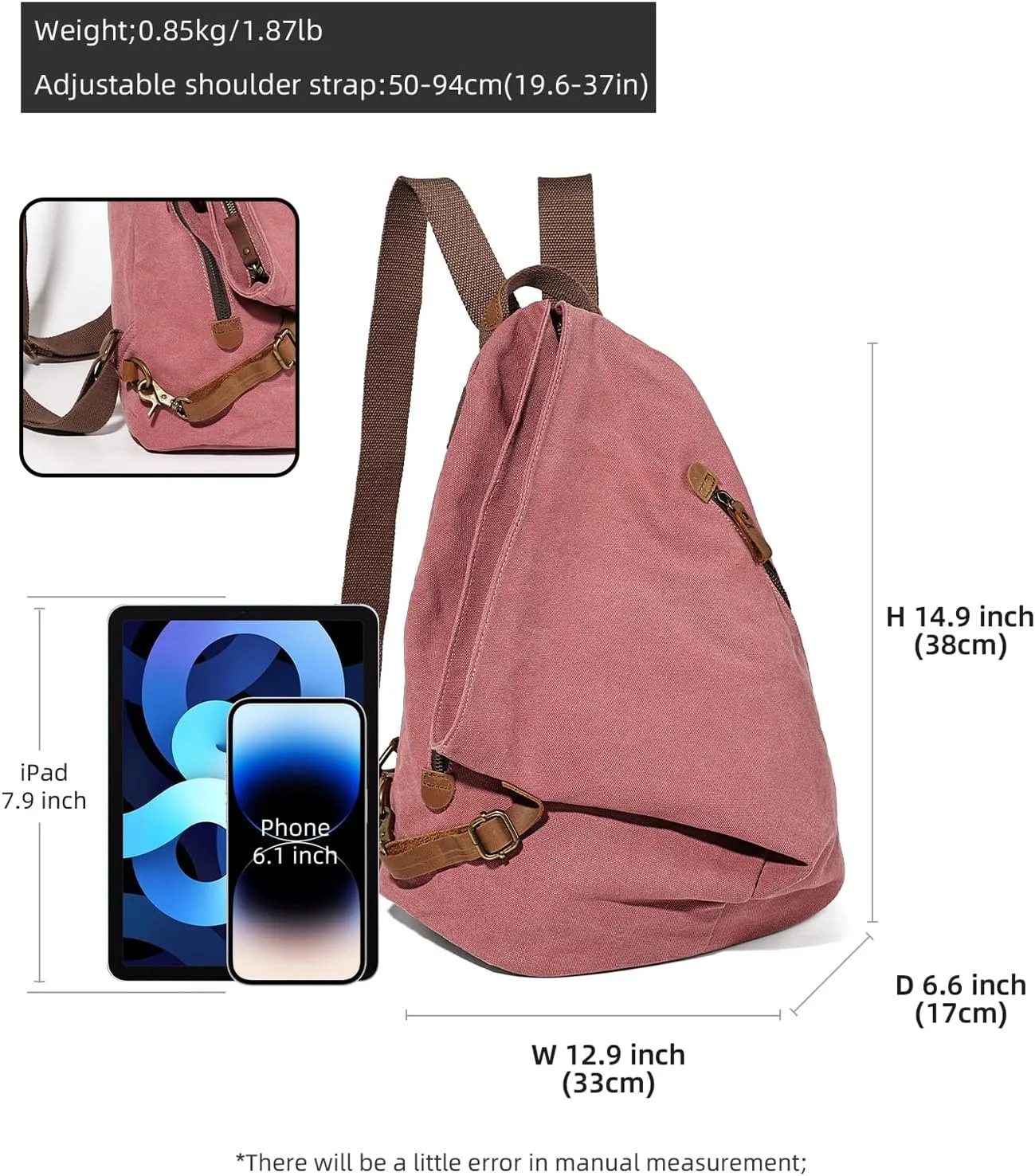 KL928 Canvas Vintage Backpack  Large Casual Daypack Outdoor Travel Rucksack Hiking Backpacks for Men Women