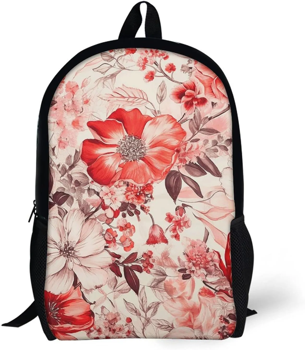 Laptop Backpack Casual Daypack Waterproof Red Style Flowers Computer Bag Business Work Bag for Travel