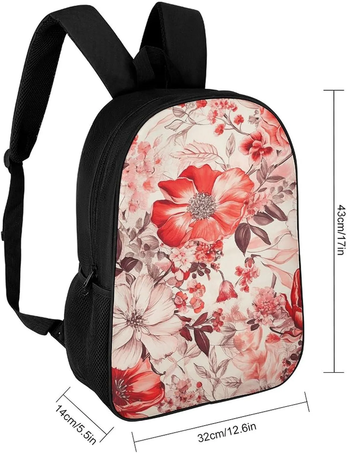 Laptop Backpack Casual Daypack Waterproof Red Style Flowers Computer Bag Business Work Bag for Travel