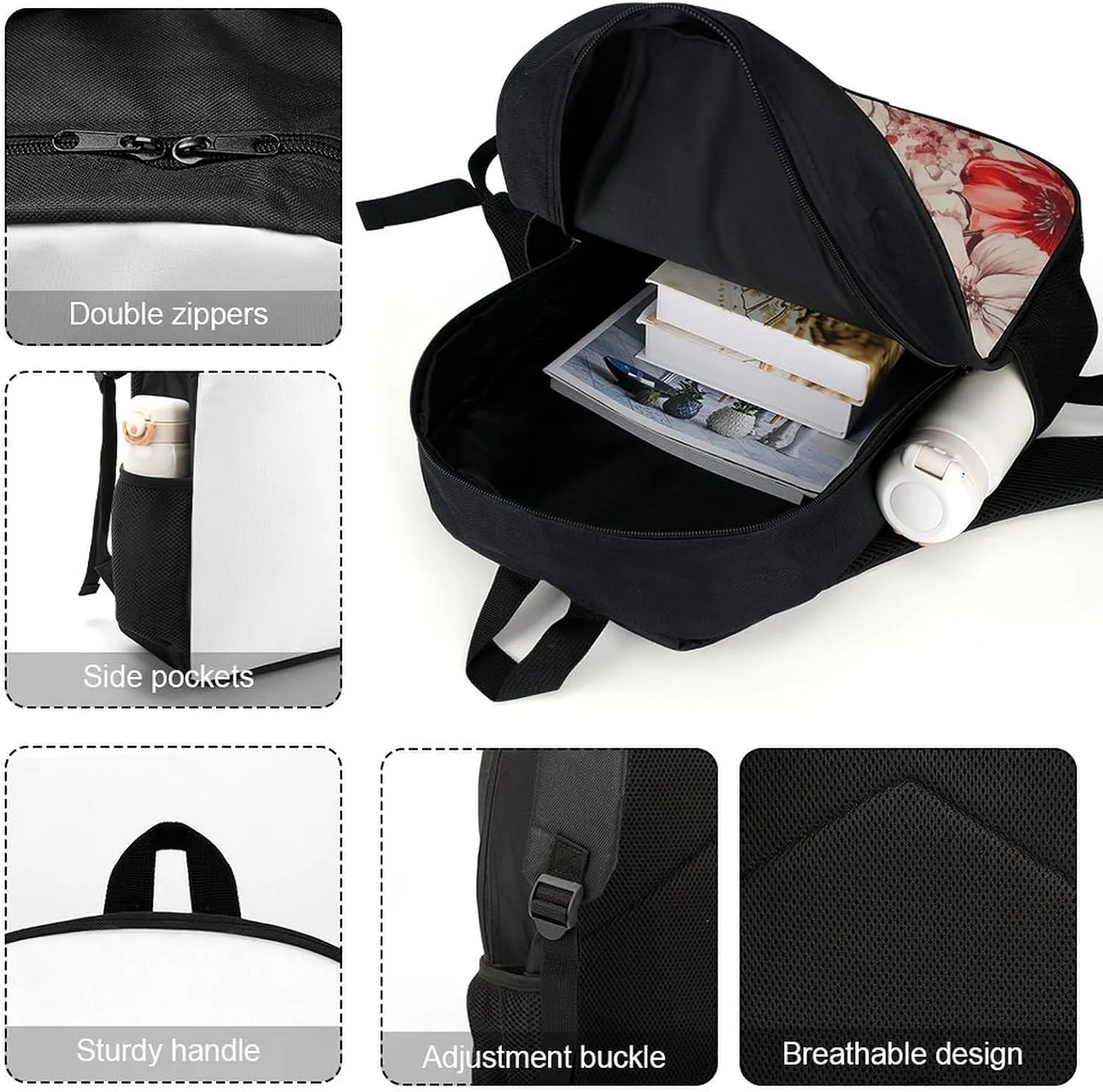 Laptop Backpack Casual Daypack Waterproof Red Style Flowers Computer Bag Business Work Bag for Travel