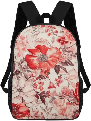 Laptop Backpack Casual Daypack Waterproof Red Style Flowers Computer Bag Business Work Bag for Travel