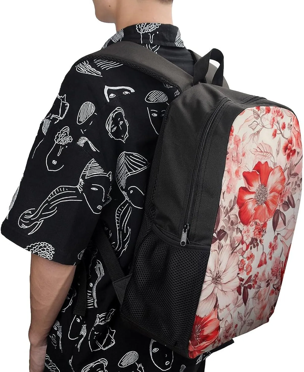 Laptop Backpack Casual Daypack Waterproof Red Style Flowers Computer Bag Business Work Bag for Travel