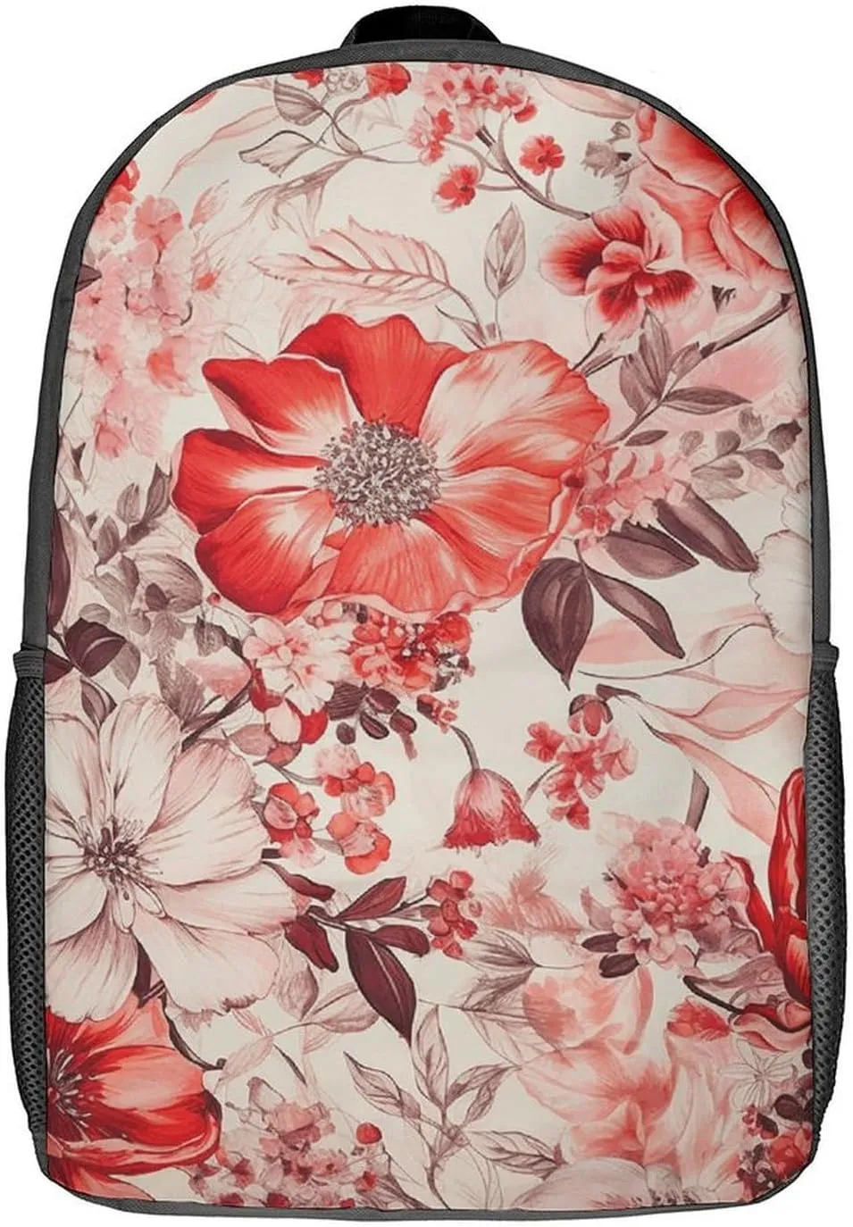 Laptop Backpack Casual Daypack Waterproof Red Style Flowers Computer Bag Business Work Bag for Travel
