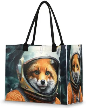Large Travel Utility Tote Bag for Women Reusable Shopping Bags with Handles Astronaut Animal Fox Aesthetic Bolsos Para Mujeres Cute Canvas Bag for Beach School Work Grocery