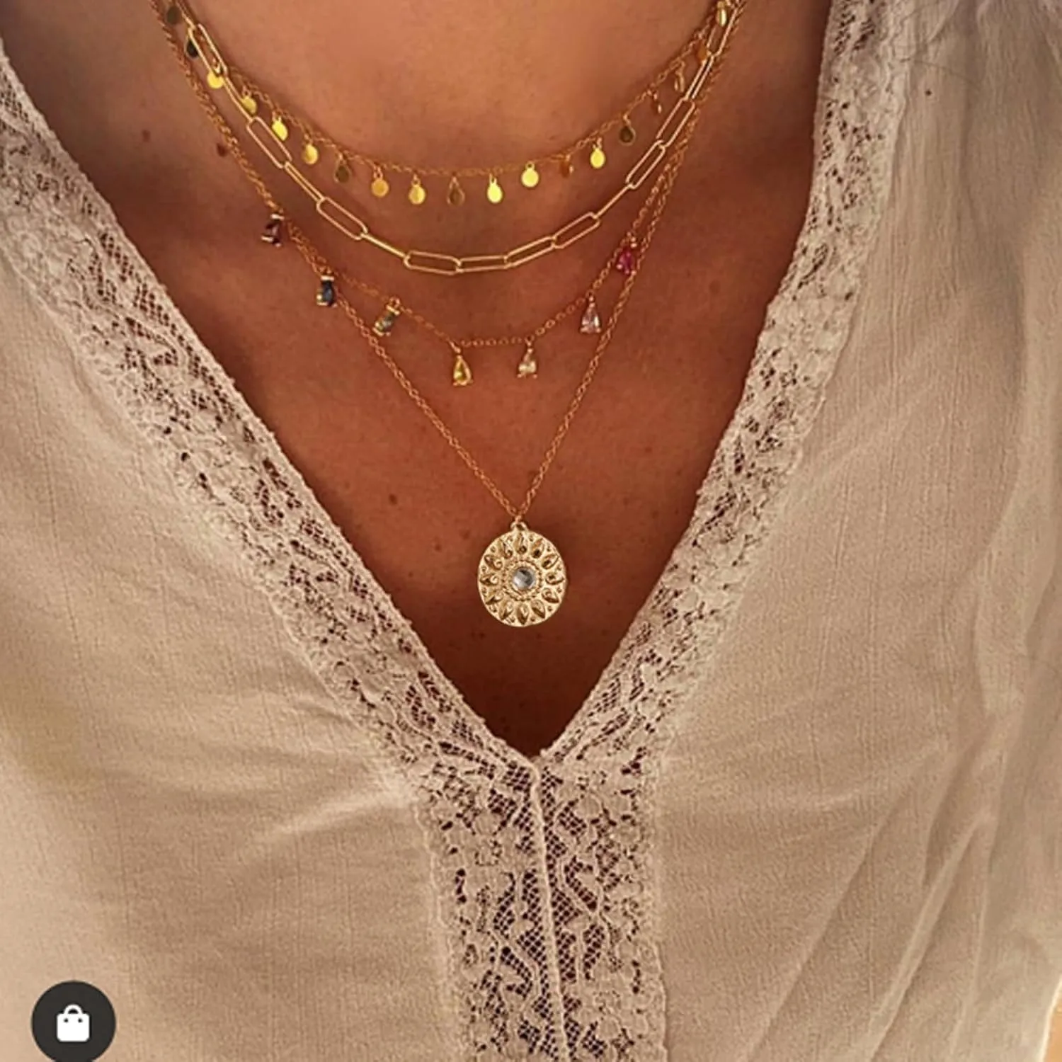 Layered Boho Necklaces for Women Trendy Gold Stackable Necklaces Bohemian Turquoise Beaded Choker Necklace Western Pendant Necklaces Boho Jewelry Accessories