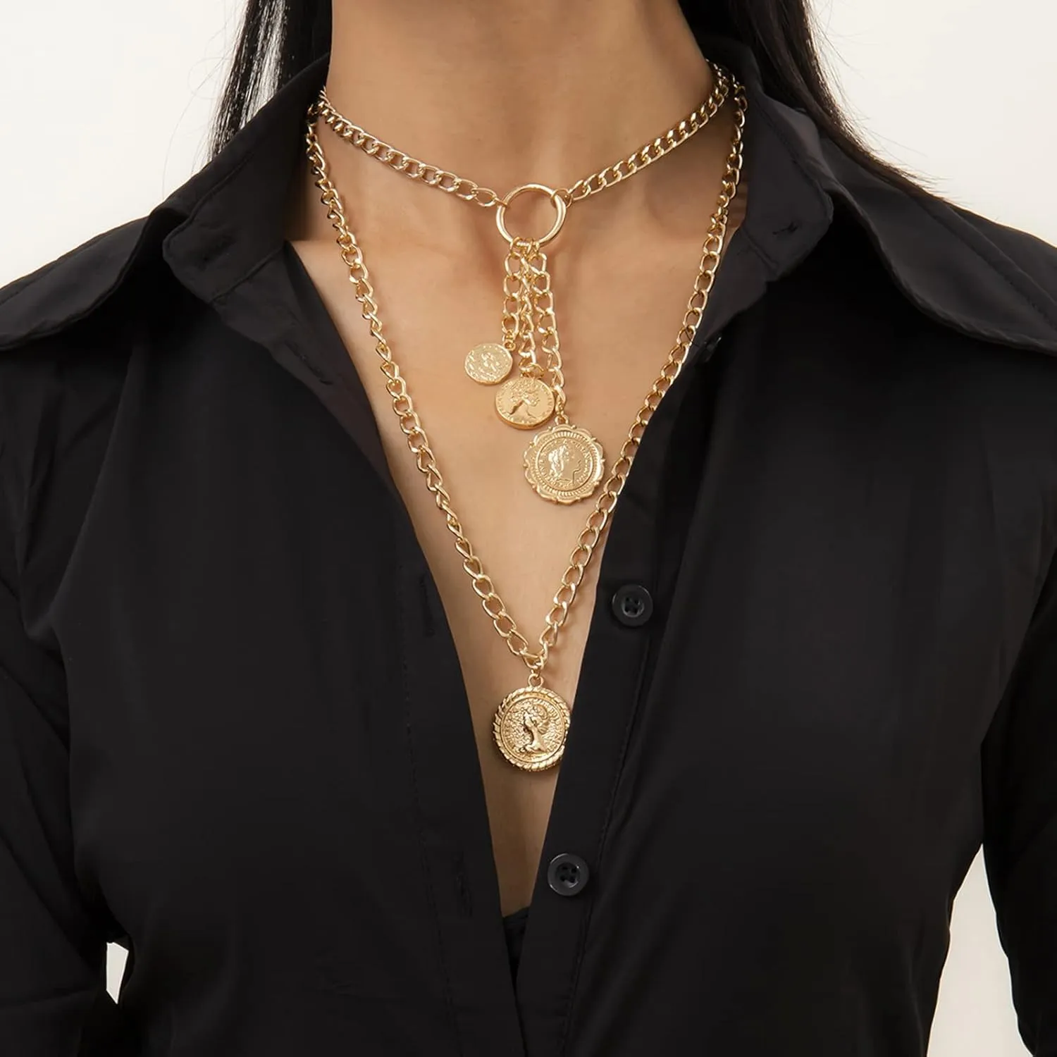 Layered Choker Necklaces for Women, Layered Necklaces for Women Coin Pendant Chain Necklaces Jewelry Birthday Gift for Her, 2 Layers