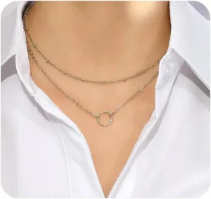 Layered Gold Circle Pendant Necklaces for Women Stackable Geometric Round Choker Necklaces Adjustable Geometry Necklaces Everyday Jewelry Accessories