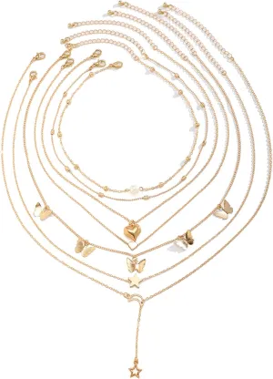 Layered Gold Necklaces for Women - Stackable Dainty Choker Necklaces, Trendy Fashion Gold Plated Pendant Necklaces for Mom Women Birthday Gift