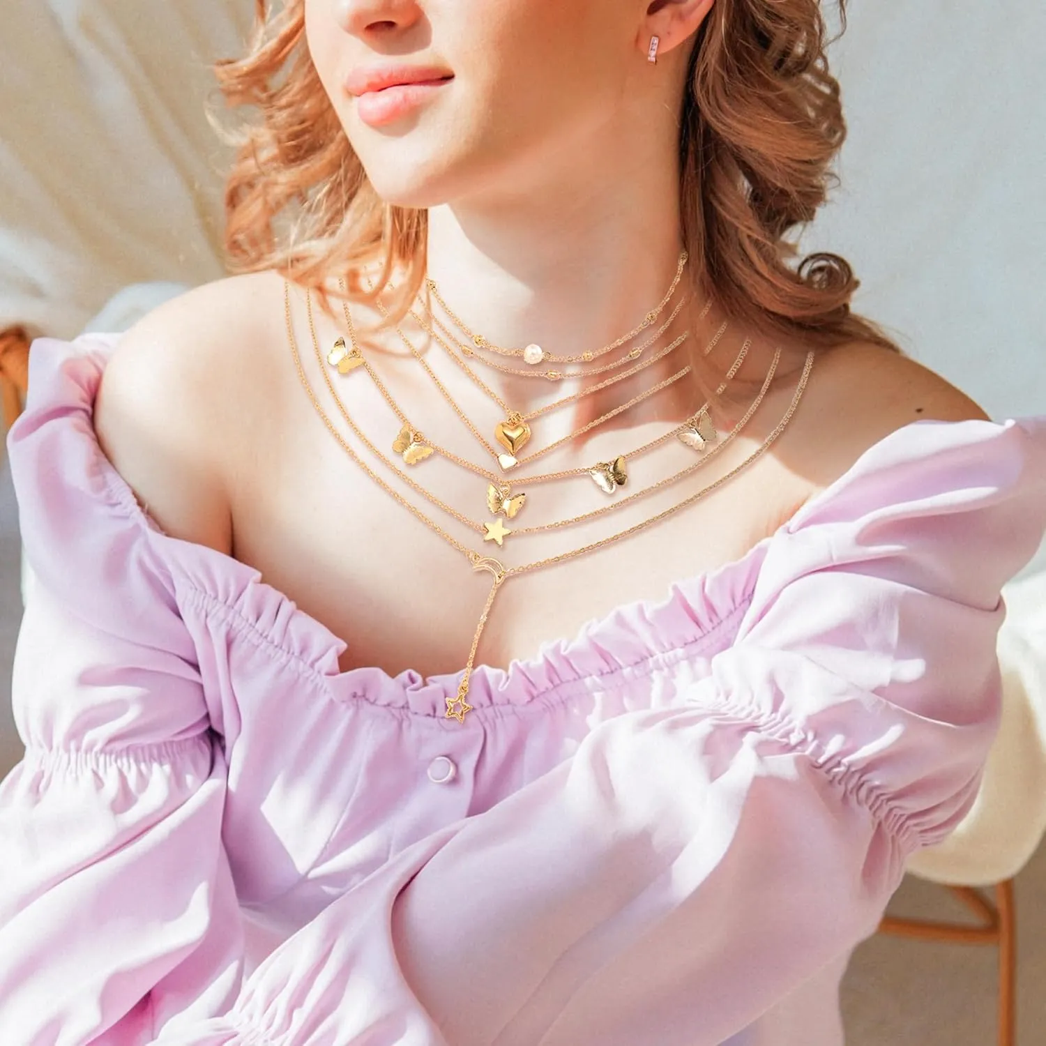 Layered Gold Necklaces for Women - Stackable Dainty Choker Necklaces, Trendy Fashion Gold Plated Pendant Necklaces for Mom Women Birthday Gift