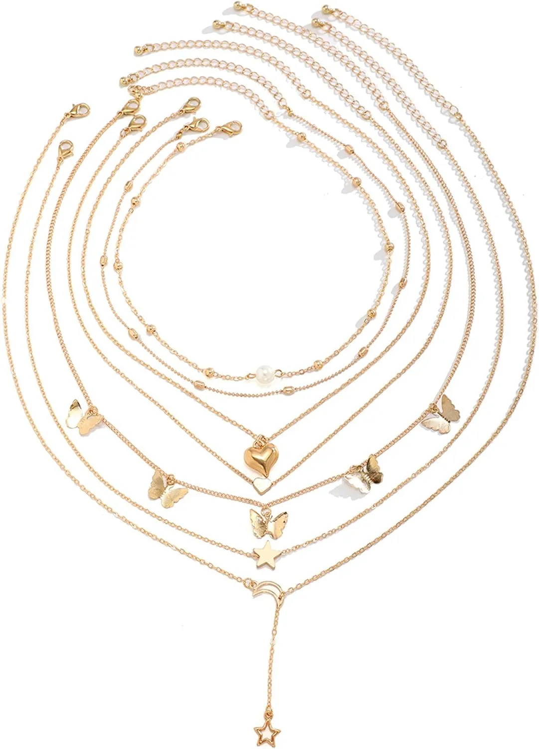 Layered Gold Necklaces for Women - Stackable Dainty Choker Necklaces, Trendy Fashion Gold Plated Pendant Necklaces for Mom Women Birthday Gift
