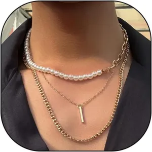 Layered Gold Necklaces for Women Stackable Pearl Paperclip Chain Necklaces Adjustable Dainty Bar Pendant Necklaces Trendy Everyday Jewelry Gifts