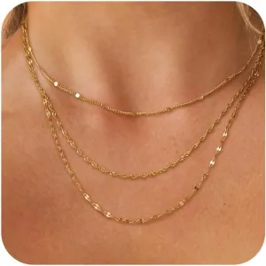 Layered Gold Necklaces for Women,14K Gold Plated Statement Necklace Gold Necklaces Set Simple Gold Choker Necklaces for Woman Layering Necklaces for women Trendy Jewelry for Women Gfts