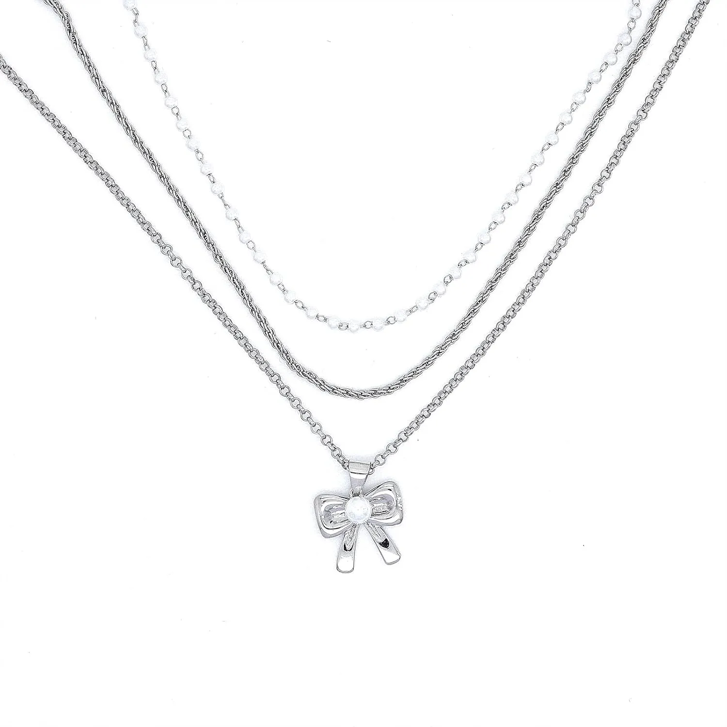 Layered Necklaces for Women Stackable 14K Gold Pearl Bow Pendant Necklaces Adjustable Pearl Bowknot Twisted Choker Necklaces Jewelry Accessories